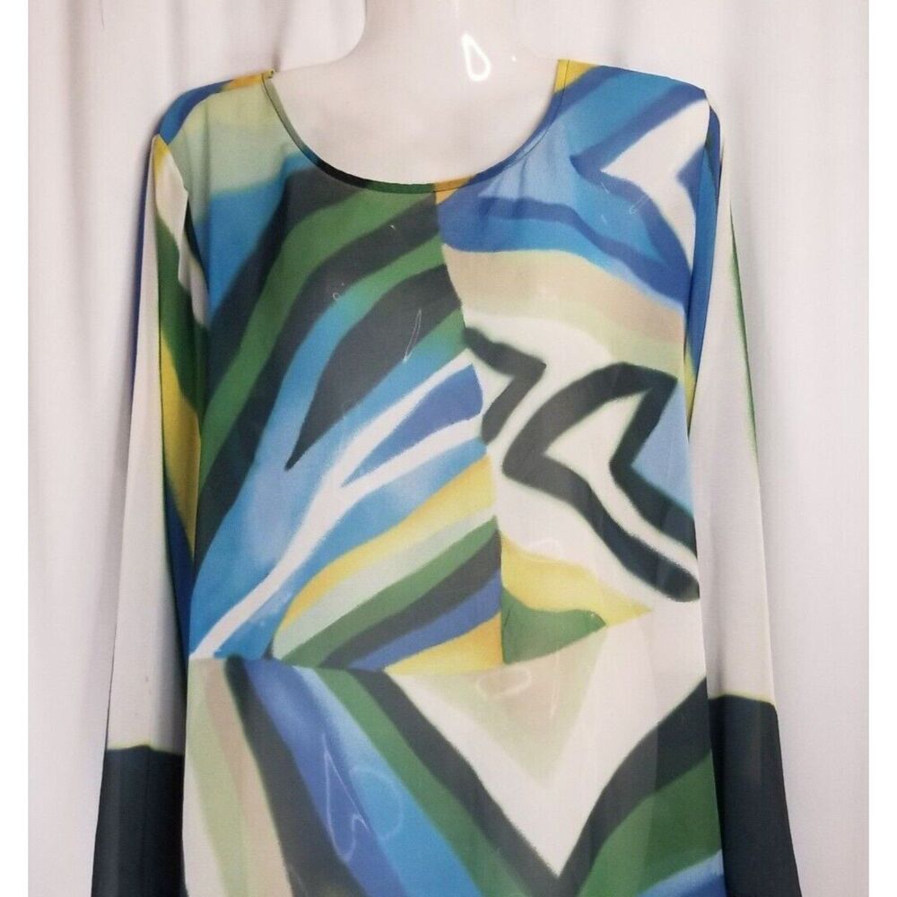 Chico's Travelers Women's Tunic Top Sheer Geometric Flirty Multicolor Size XL